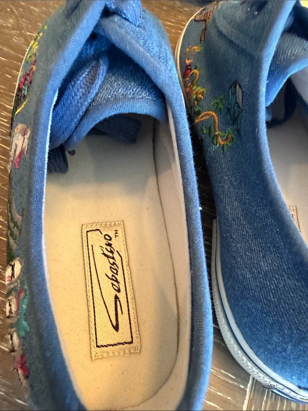Sebastino sneakers vintage Denim Embroidered country Garden women’s 8